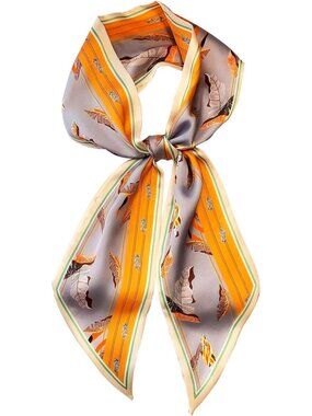 Women's Orange Grey Printed Square Headscarf Bandanas Hair Scarf Neck Scarves
